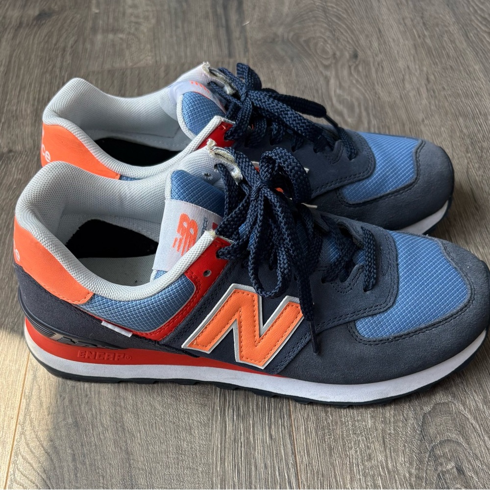 New Balance 574 Blue and Orange Retro Sneakers (super rare colorway)
